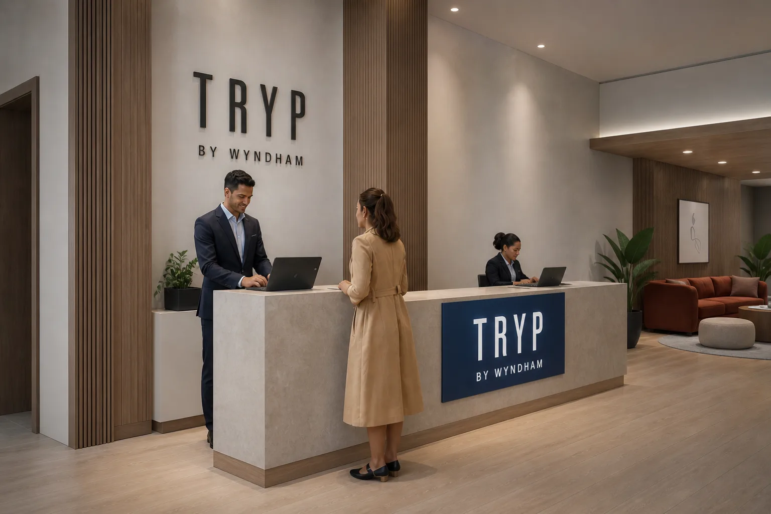Lobby e recepção do TRYP by Wyndham Skyline Indaiatuba